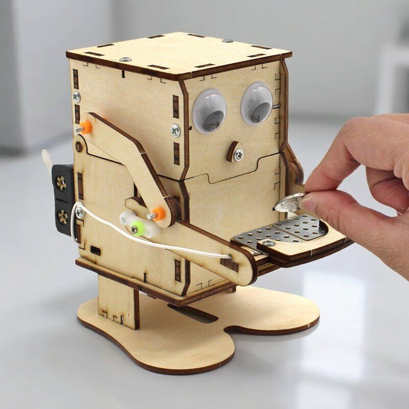 Science Project Robot - Деревянный сборный робот-монетоприемник DIY: модель для